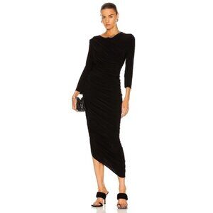 New Norma Kamali Long Sleeve Diana Gown in Black ruched gown Jersey knit